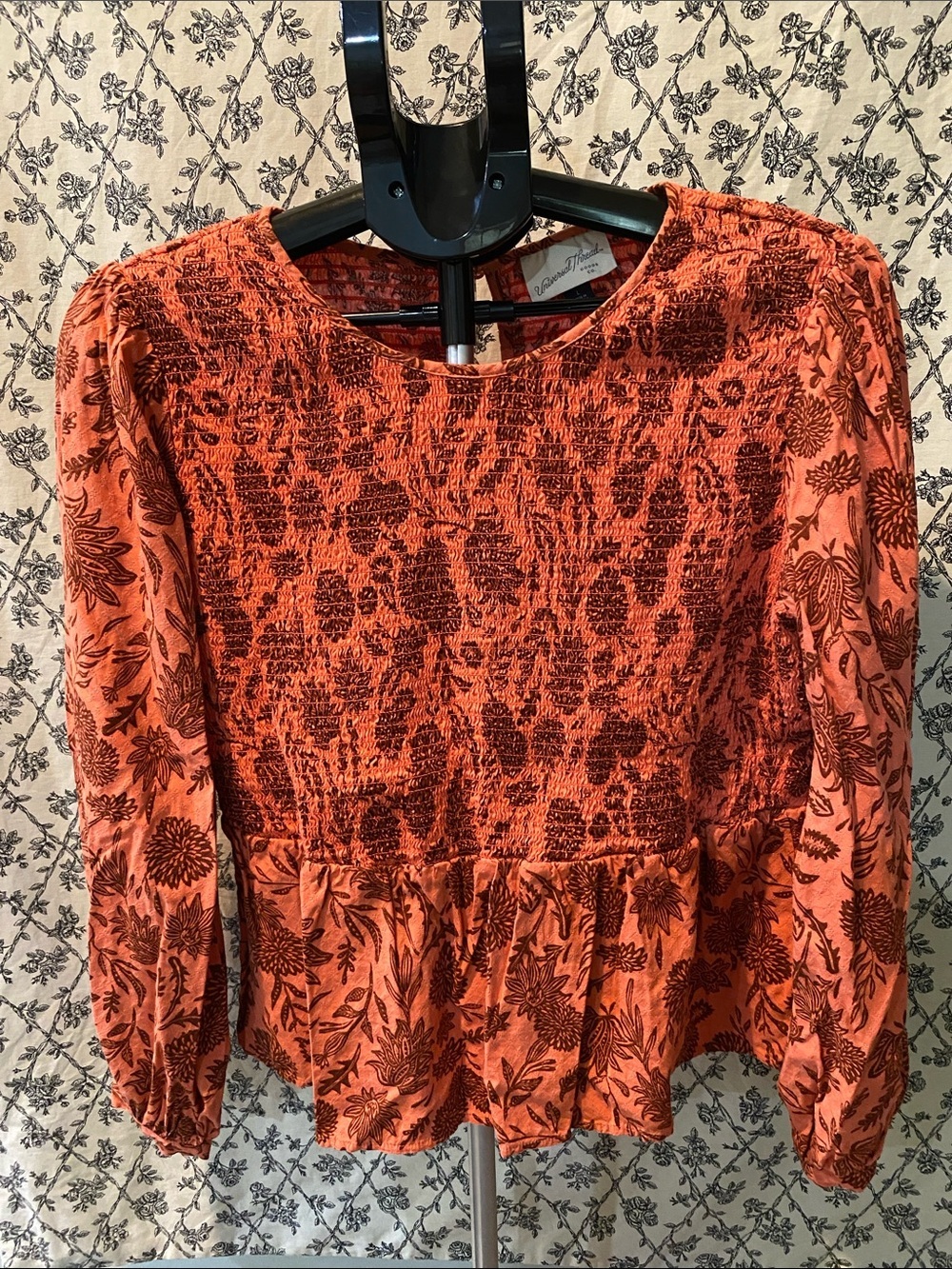 Universal Thread Rust Floral Smocked Peplum Blouse